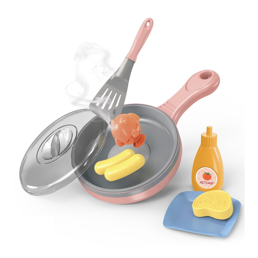 Pretend & Play Frying Pan Set with Lights, Sound & Colour Changing Food - Pink