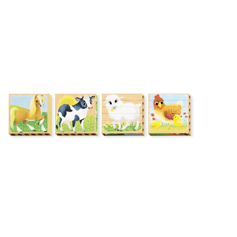 Quercetti - Wooden, Eco-Friendly Farm Animals Block Puzzles: 4 Puzzles