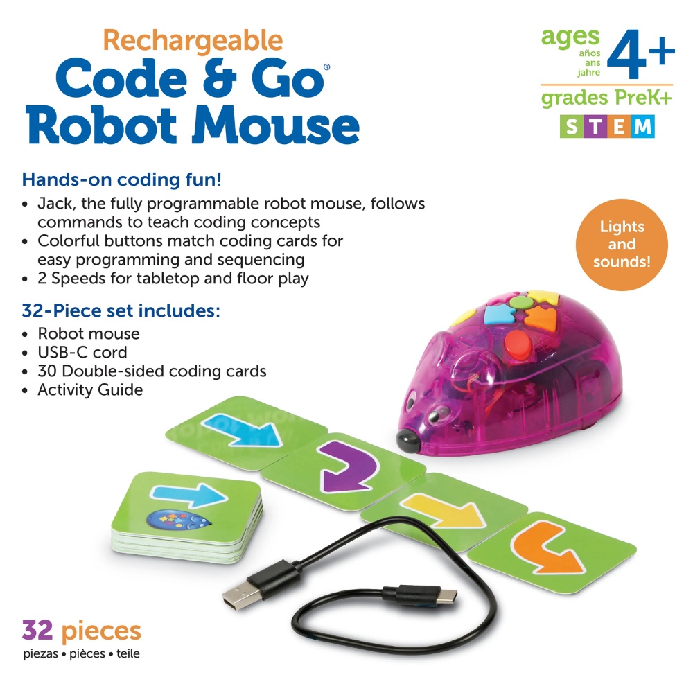 Learning Resources - Code & Go Mouse Activity Set - Rechargeable - 32 Pieces