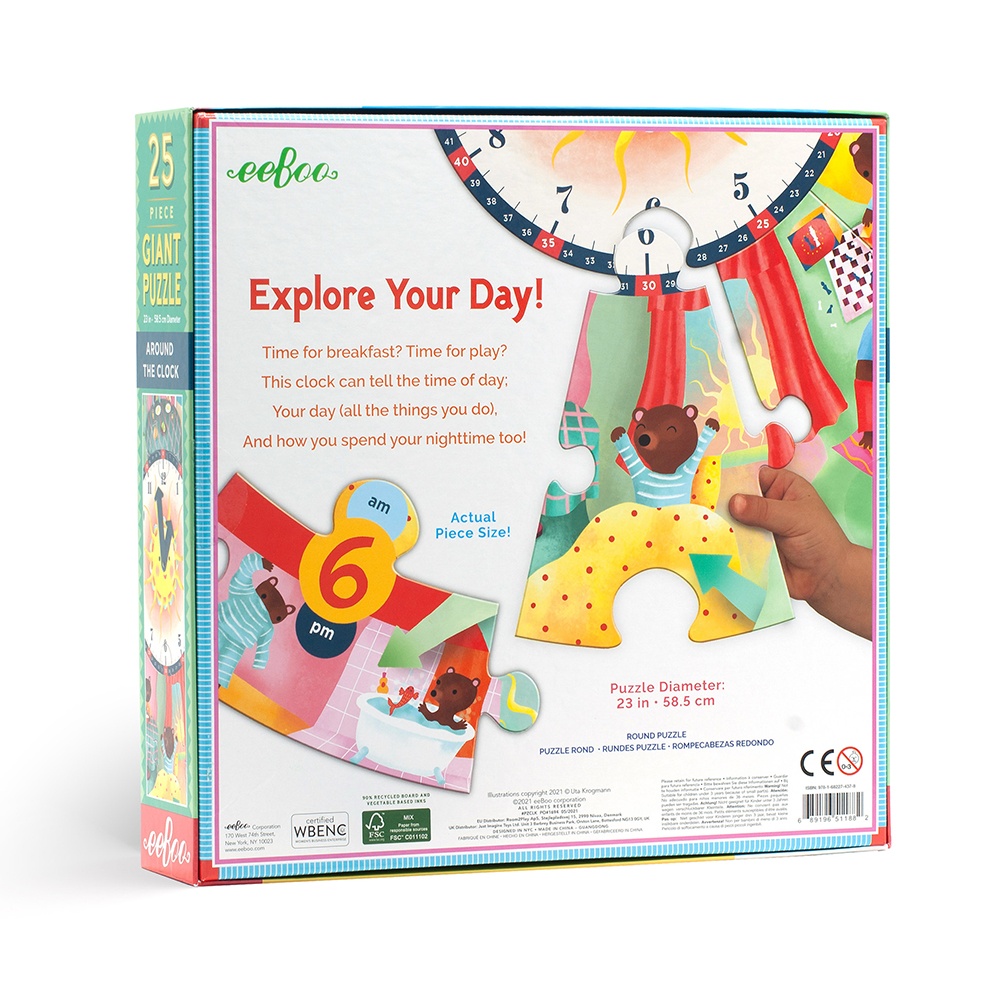 eeBoo - Around the Clock Giant - Floor Puzzle for Kids: 25 Pieces