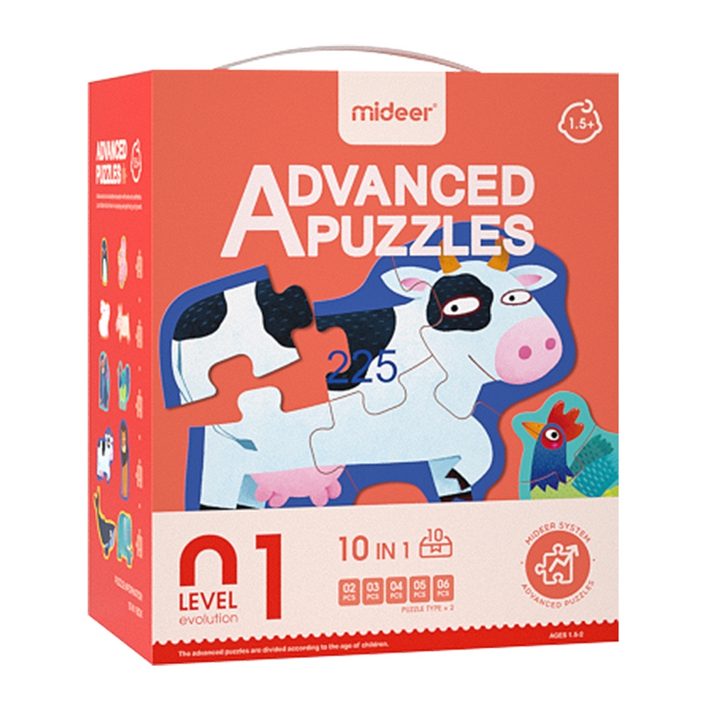 Mideer - Level Up Puzzles - 10-in-1 - Level 1 Simple Animal