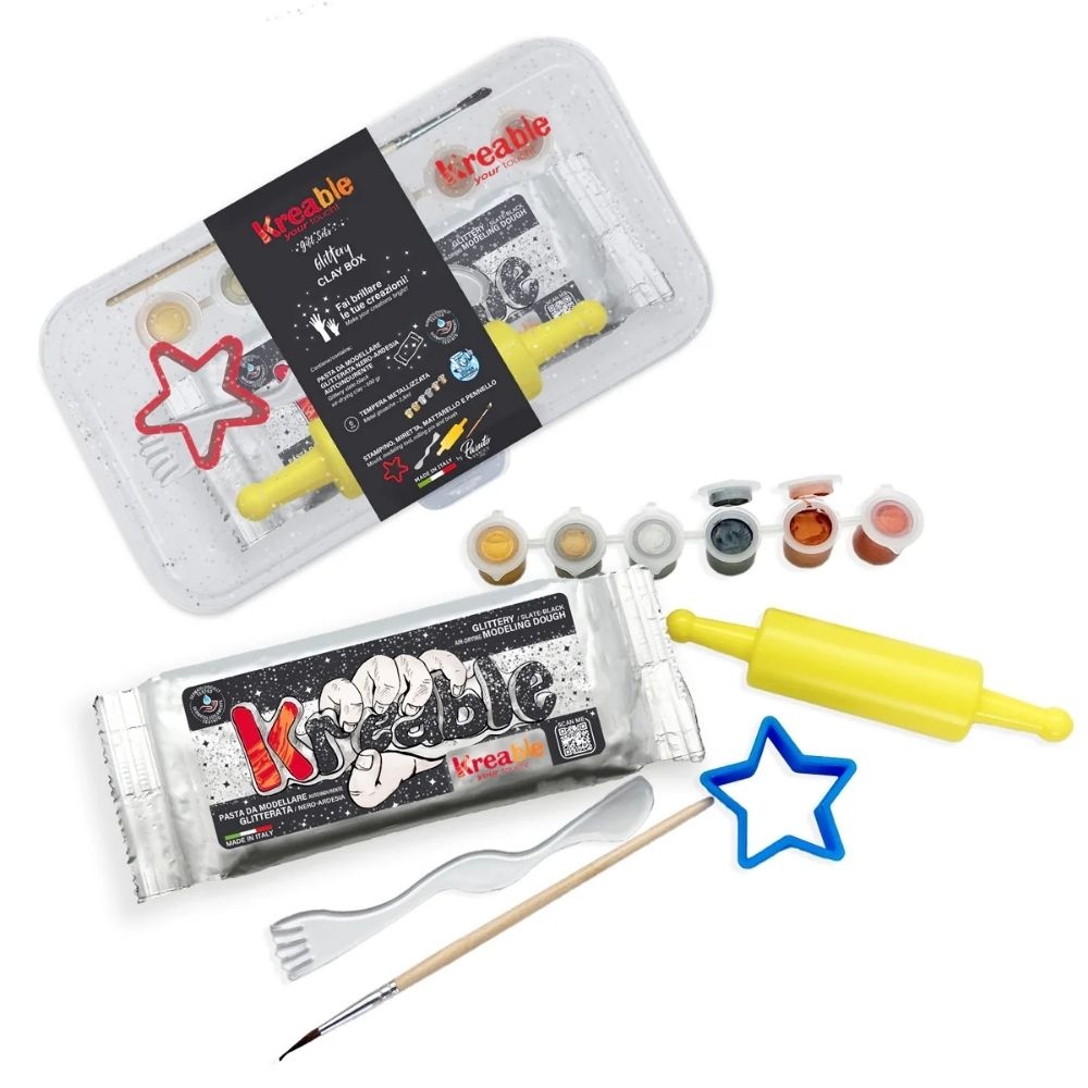 Toy Color Kreable - Glittery Clay Box - Sparkling Slate-Black Modeling Kit with Metallic Paints