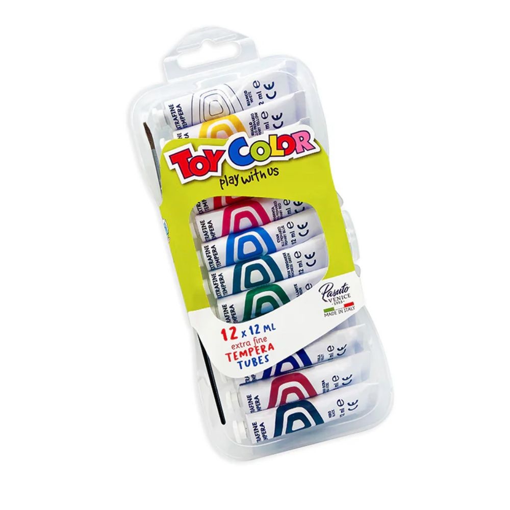 Toy Color - Tempera Paint Tubes Set 12 x 12ml - Non-Toxic Water-Based Art Paint