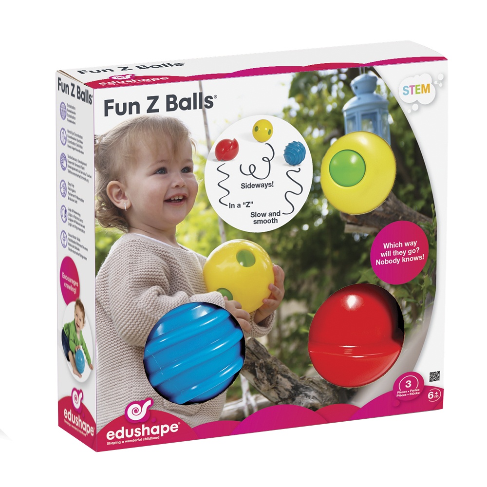 edushape - Fun Z Sensory Balls 3-Pack - Unique Rolling & Bouncing Baby Toy