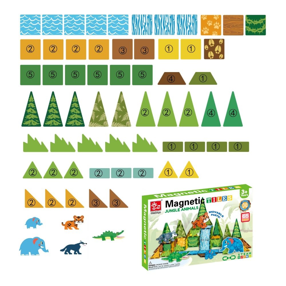 Magnetic Tiles - Jungle Animals Set - 65 Pieces