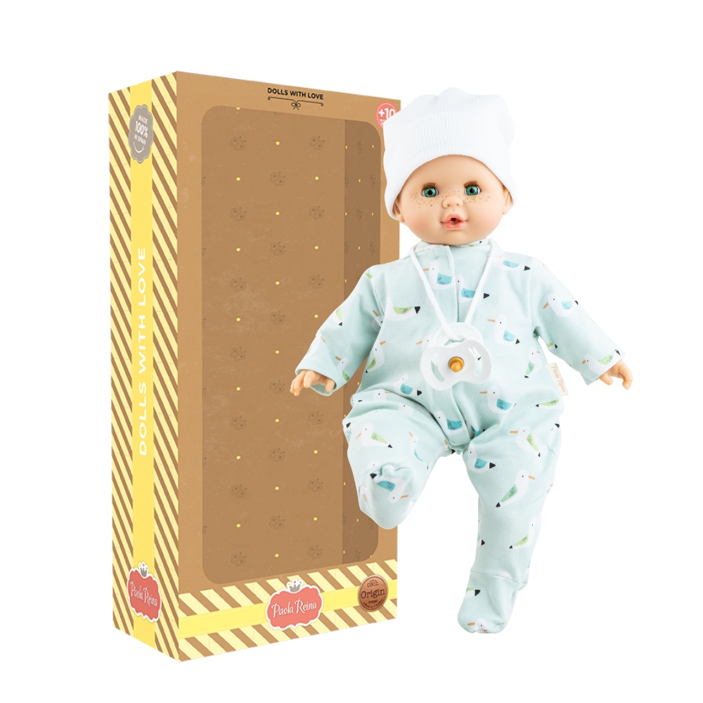 Paola Reina Dolls: Crying Baby Doll with Pyjama's & Pacifier: Alex - 36cm