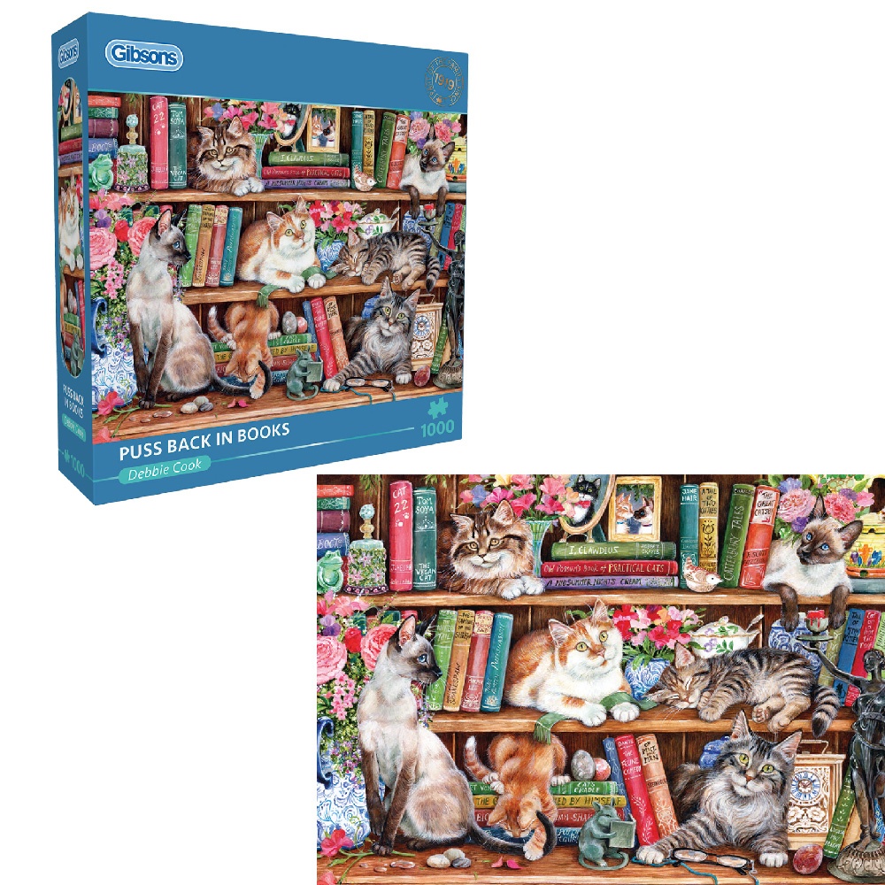 Gibsons - Puss Back in Books - 1000 Piece Jigsaw Puzzle