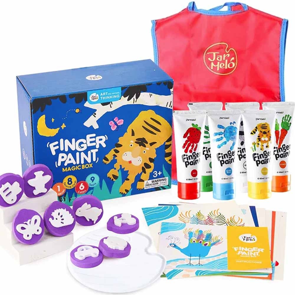 Jar Meló - Children's Finger Paint Kit with Paints, Stamps & Apron