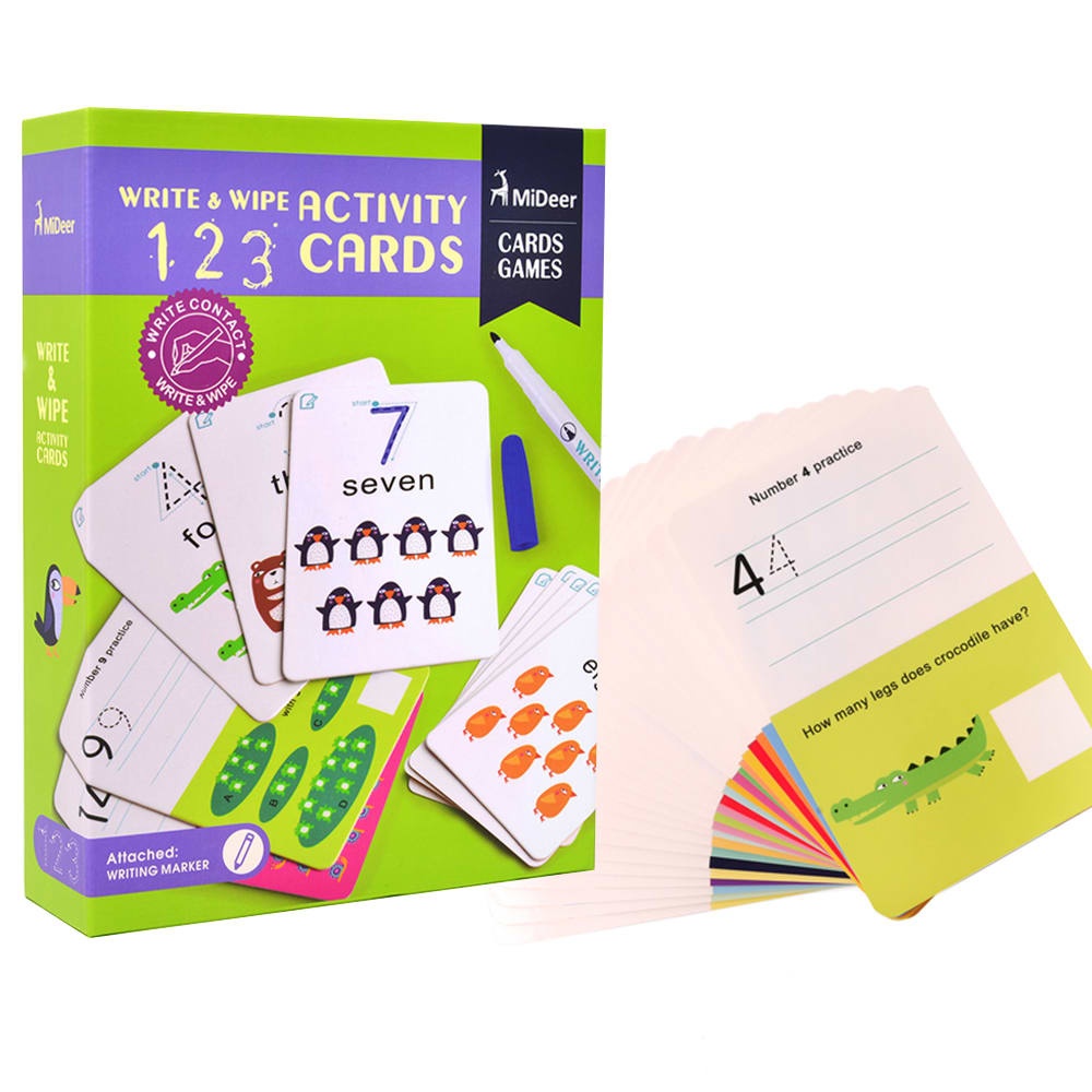 Mideer - Write & Wipe Cards: 123 Numbers - Reusable Learning Cards for Kids
