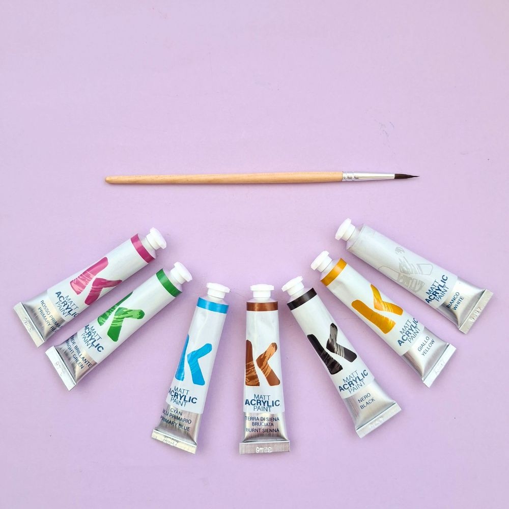 Toy Color Kreable - Matt Acrylic Paint Tubes Set 7 x 12ml - Non-Toxic Water-Based Art Paint in Plastic Storage Box