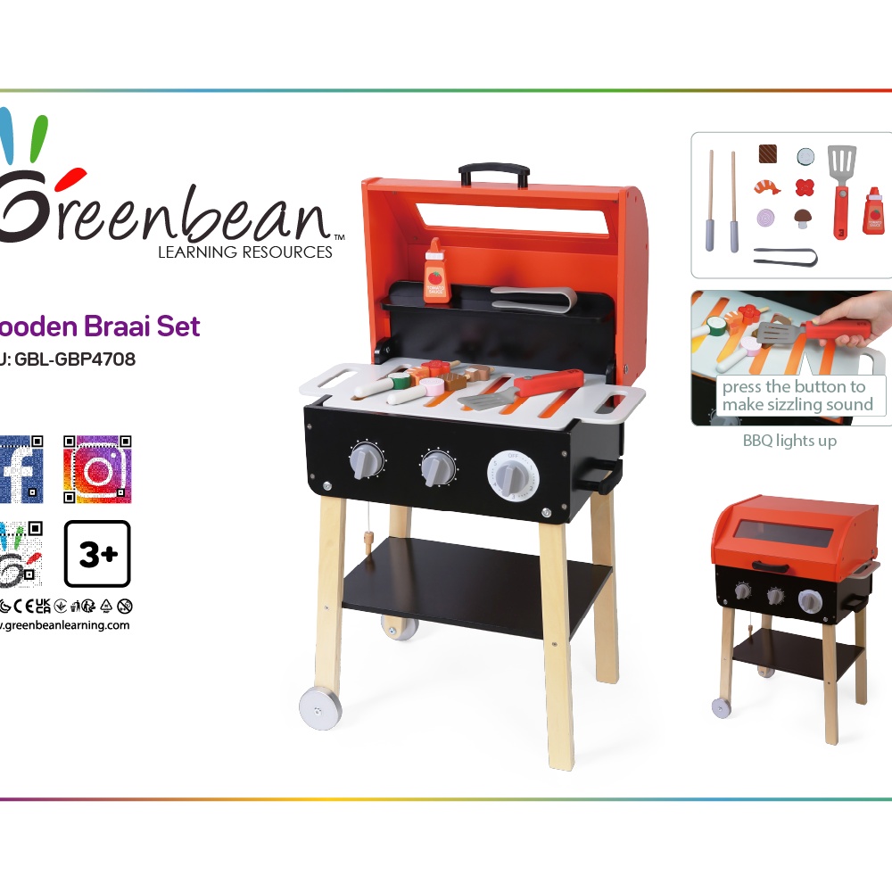 Greenbean - Pretend & Play - Wooden Braai Set with Lights & Sound - 13pcs
