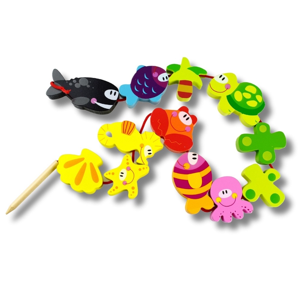 TookyToy - Fine Motor Lacing Blocks - Marine Animals Set