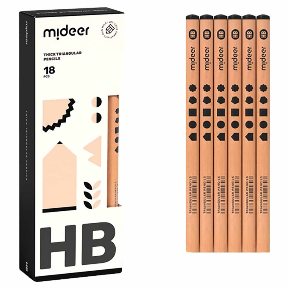 Mideer - Triangular HB Pencils 18-Pack - Correct Pencil Grip for for Early Writing