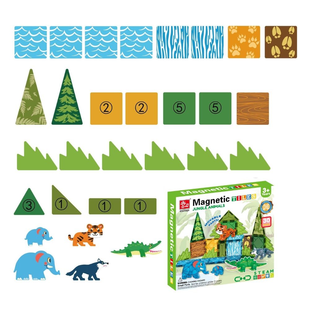 Magnetic Tiles - Jungle Animals Set - 30 Pieces