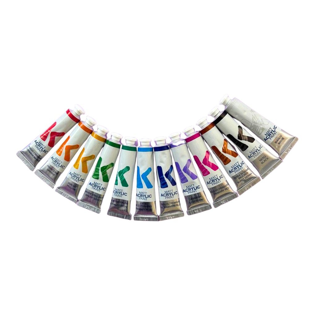 Toy Color Kreable - Matt Acrylic Paint Tubes Set 12 x 12ml - Non-Toxic Water-Based Art Paint in Plastic Storage Box
