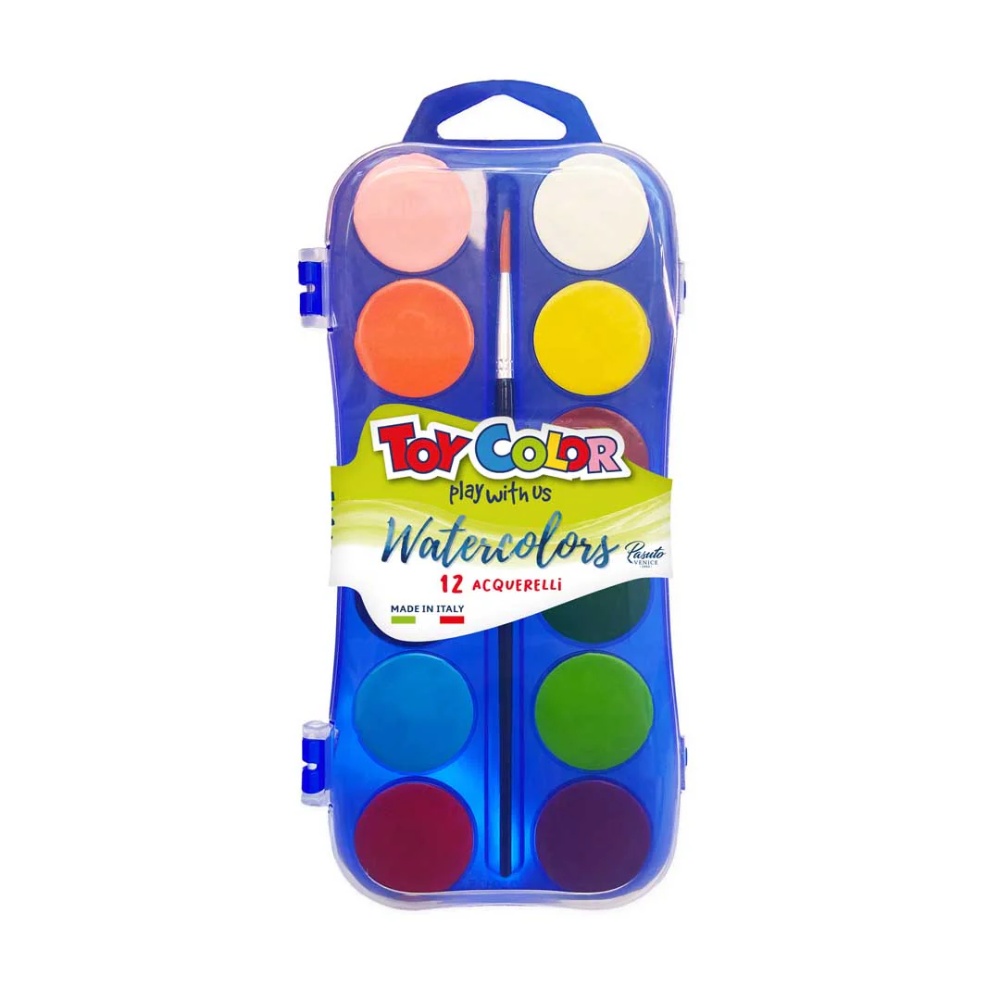 Toy Color - Watercolour Pallet & Paint Brush - Titanium & Gluten-Free - 12 Colours