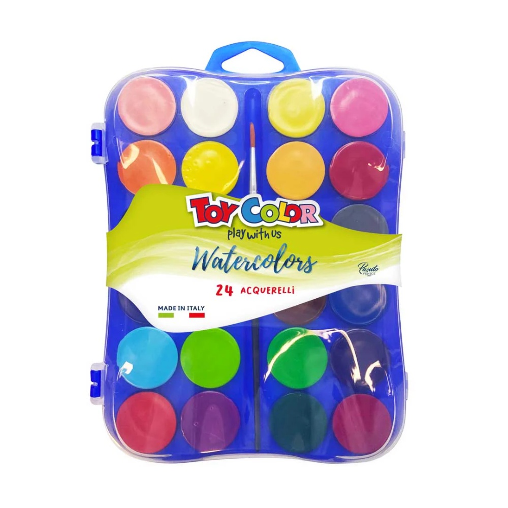 Toy Color - Watercolour Pallet & Paint Brush - Titanium & Gluten-Free - 24 Colours