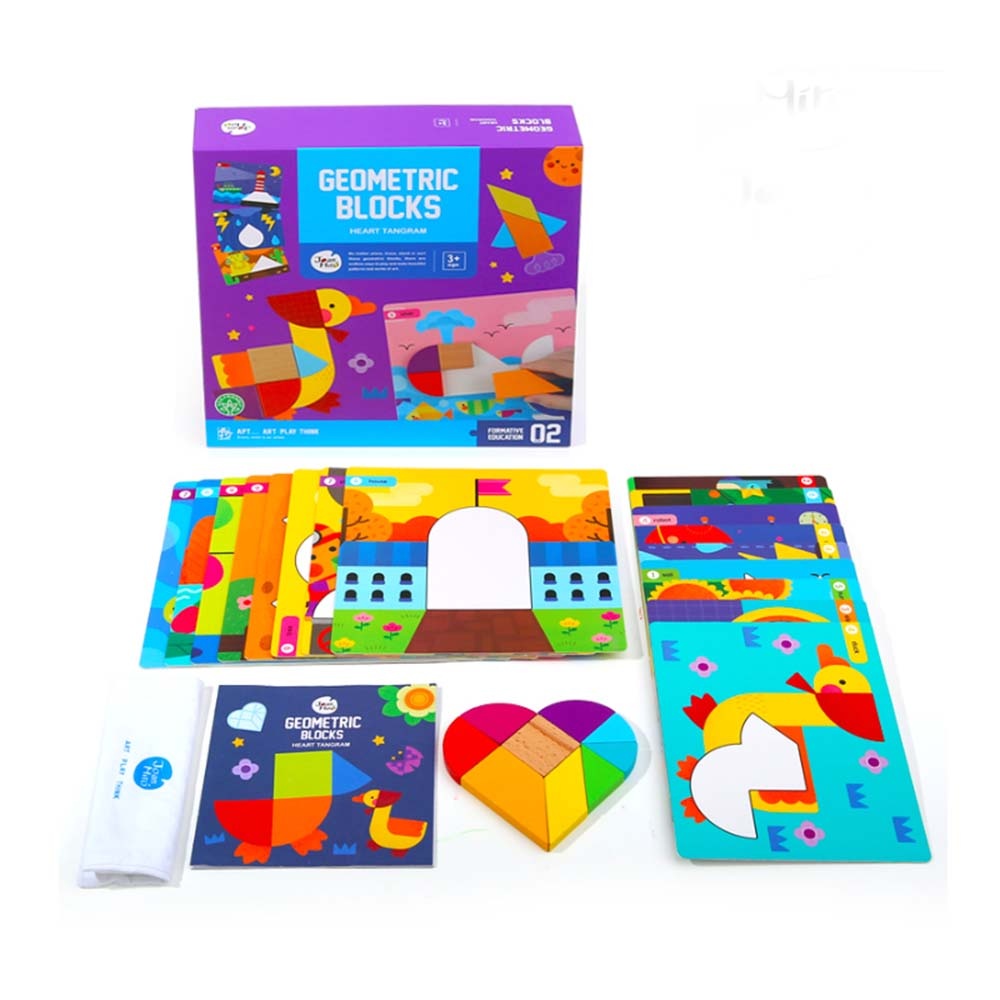 Jar Meló - Wooden Tangram Puzzle - Geometric Blocks with Activity Cards for Kids
