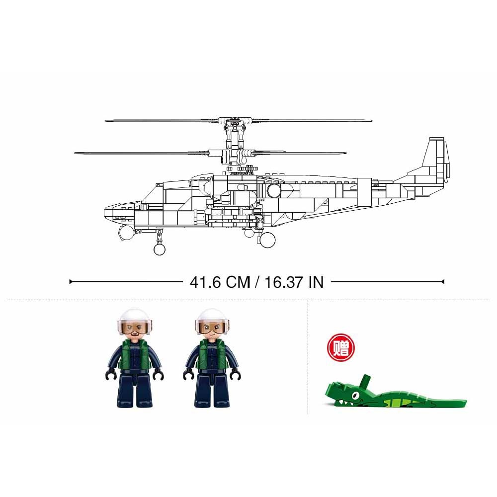 Sluban Building Set: Model Bricks - KA-52S Gunship 1/35 - 913pcs