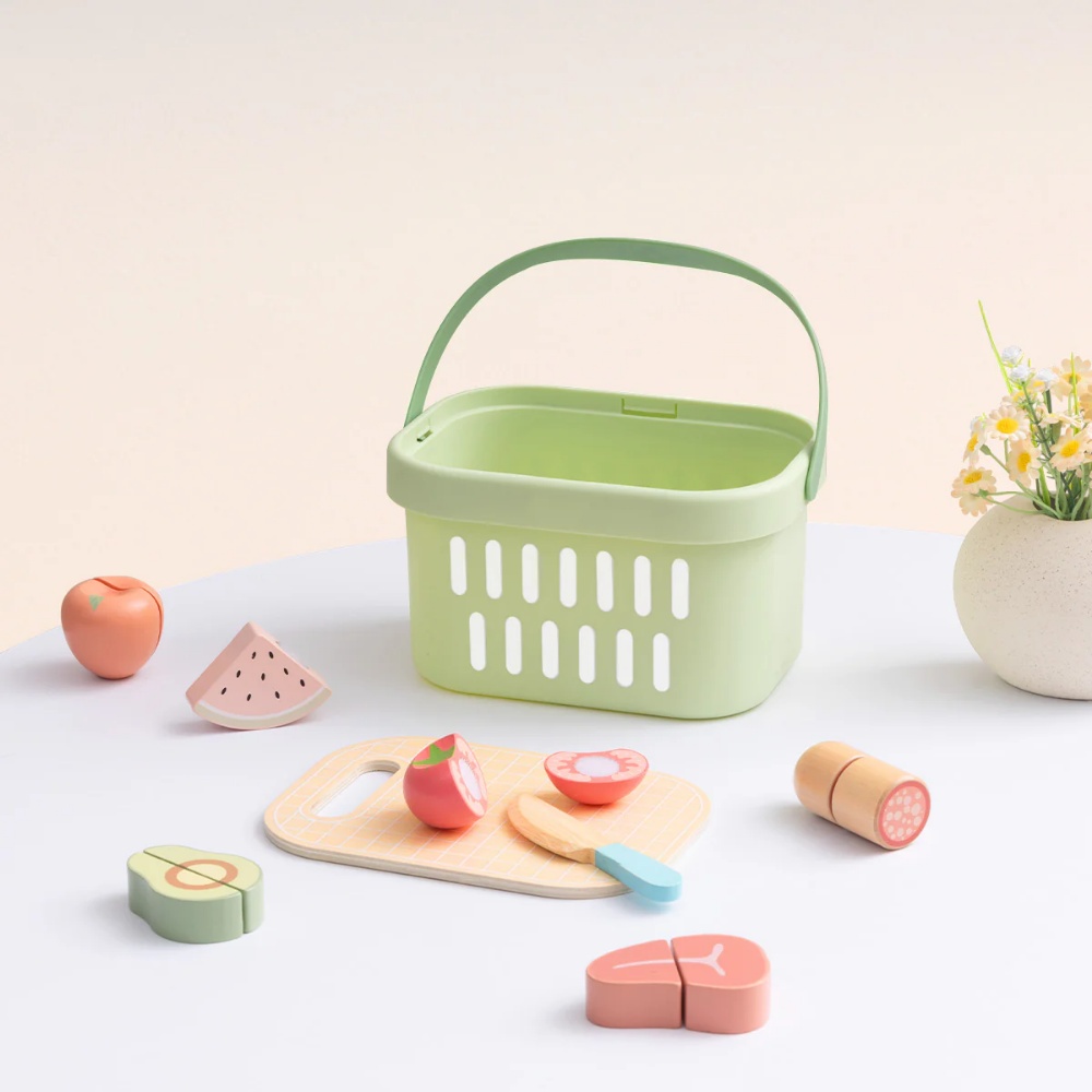 TookyToy - Wooden Cutting Food Play Set in Portable Storage Box - 31 Pieces
