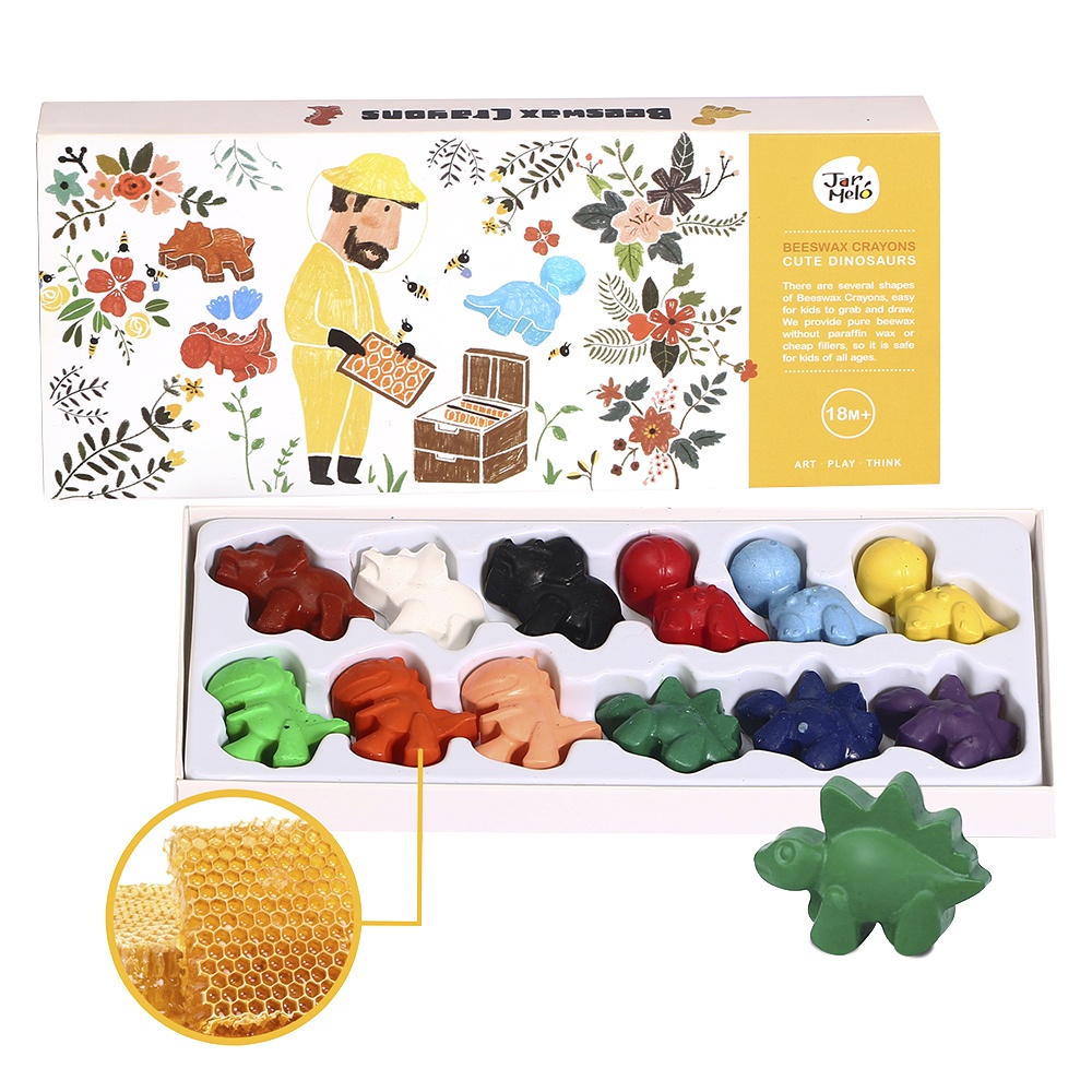 Jar Meló - Cute Dinosaur Beeswax Crayons - 12 Washable & Non-Toxic Colours