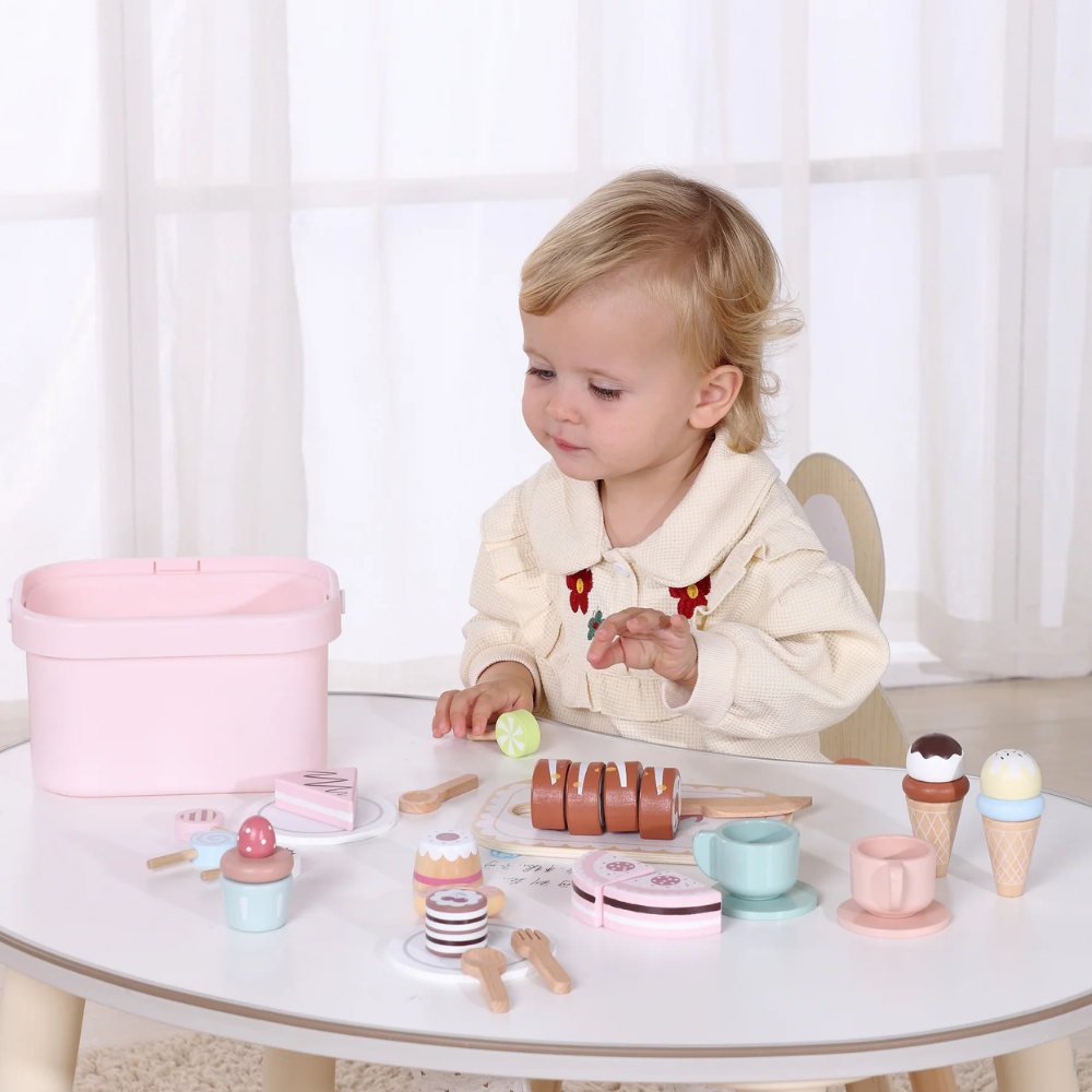 TookyToy - Wooden Tea Party Set in Portable Storage Box - 34 Pieces