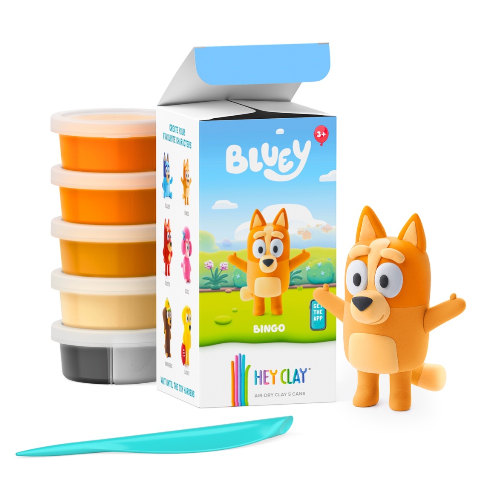 Hey Clay - Modelling Air-Dry Clay with Fun Interactive App - Bingo, Bluey Series, 5 cans
