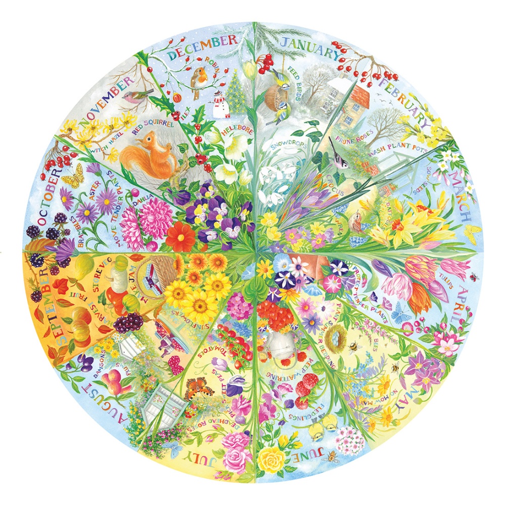 Gibsons - A Year in the Garden - 500 Piece Circular Jigsaw Puzzle