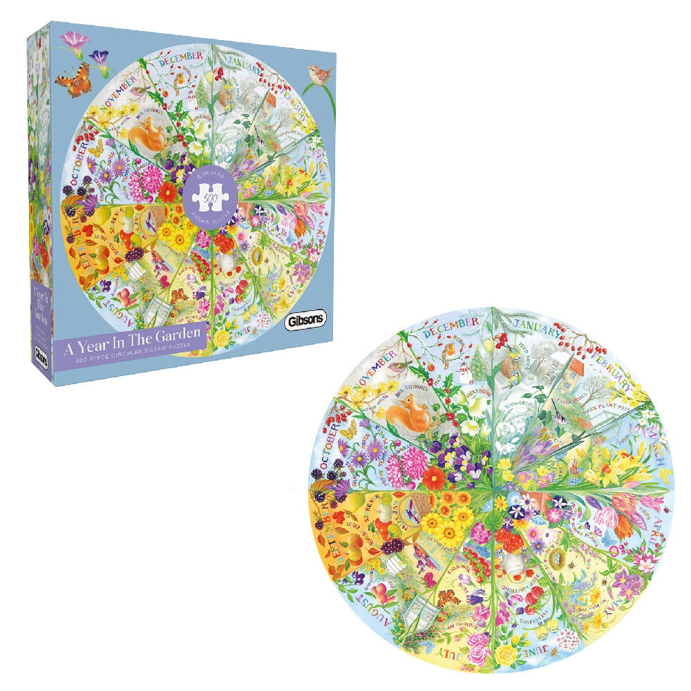 Gibsons - A Year in the Garden - 500 Piece Circular Jigsaw Puzzle