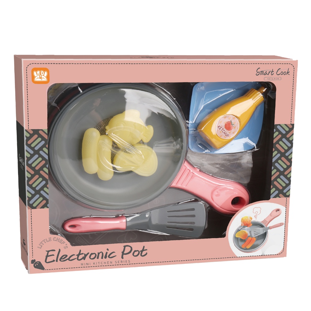 Pretend & Play Frying Pan Set with Lights, Sound & Colour Changing Food - Pink