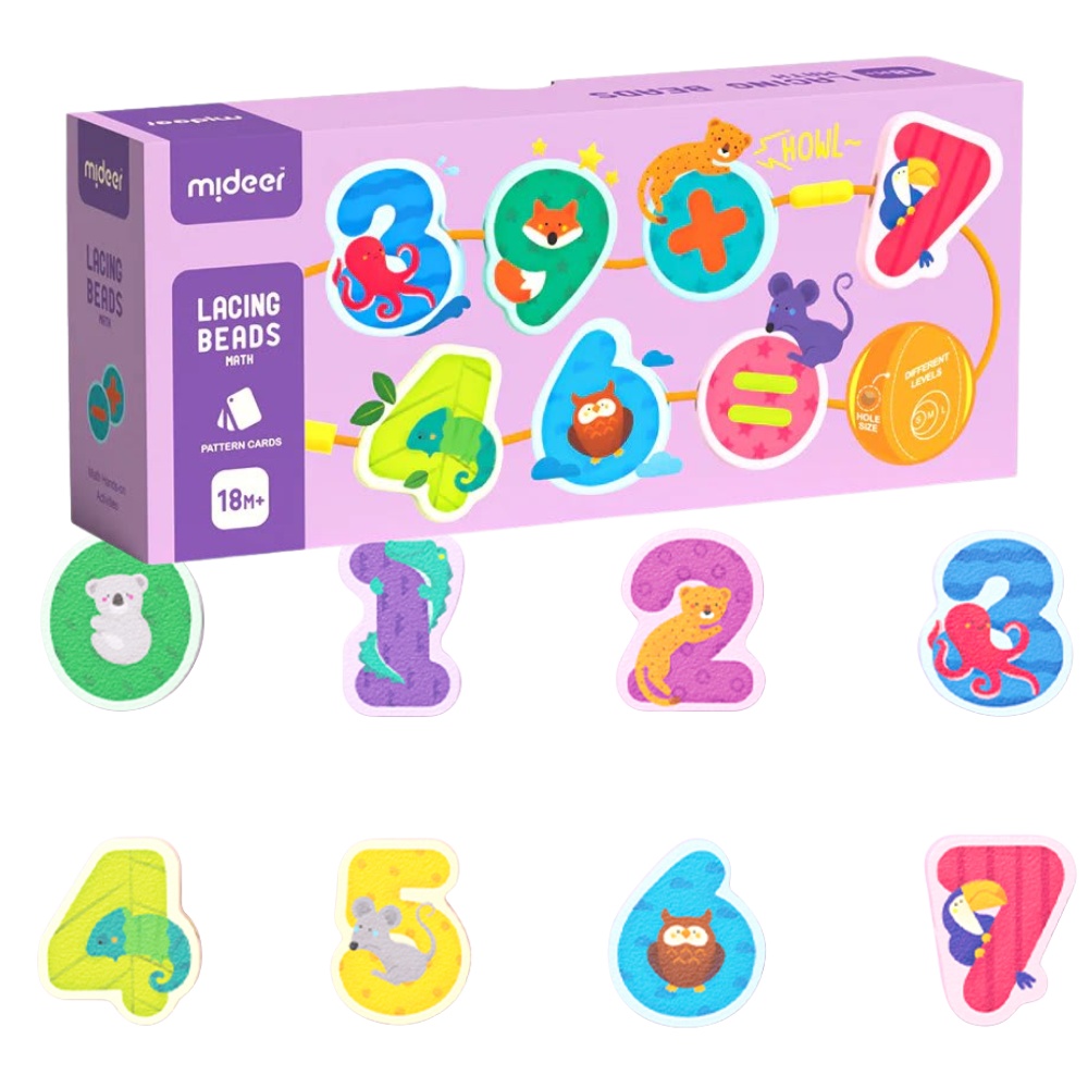 Mideer - Lacing Beads Numbers & Animals - Threading Activity for Kids