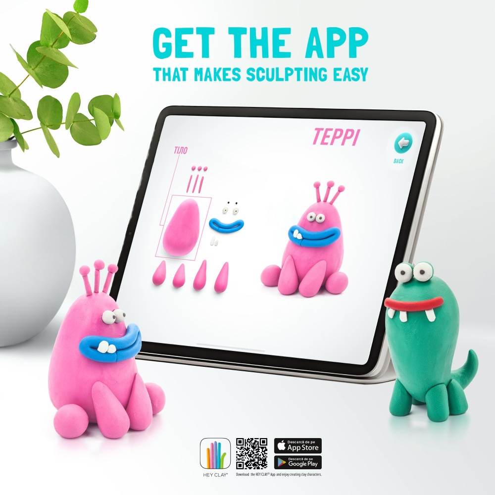 Hey Clay - Modelling Air-Dry Clay with Fun Interactive App - Bigwig, series Monsters, 3 cans
