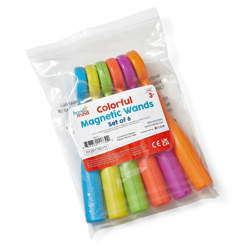 Hand2Mind - Colourful Magnetic Wands - Multi-Sensory Fine Motor Tool - Set Of 6