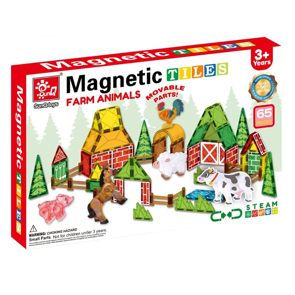 Magnetic Tiles - Farm Animals Set - 65 Pieces