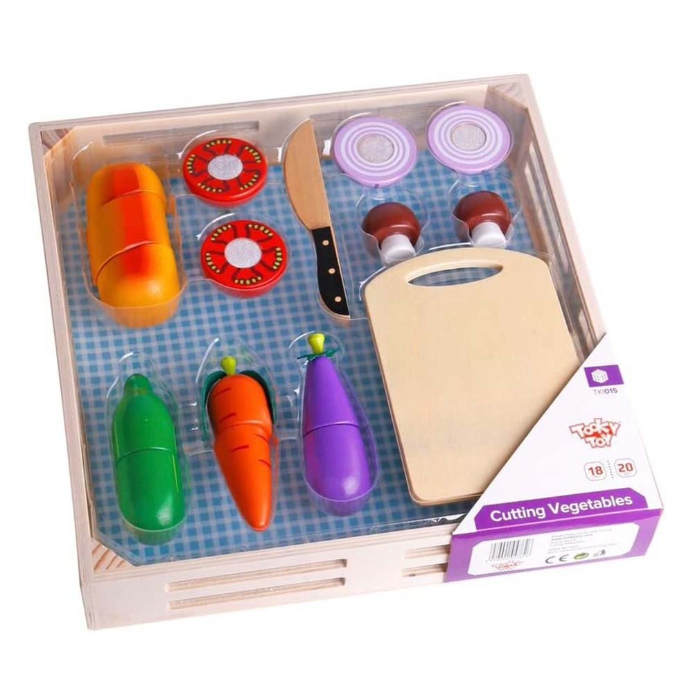 TookyToy - Pretend Play Wooden Cutting Vegetables Picnic Toy Set