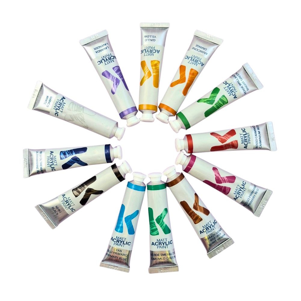 Toy Color Kreable - Matt Acrylic Paint Tubes Set 12 x 12ml - Non-Toxic Water-Based Art Paint