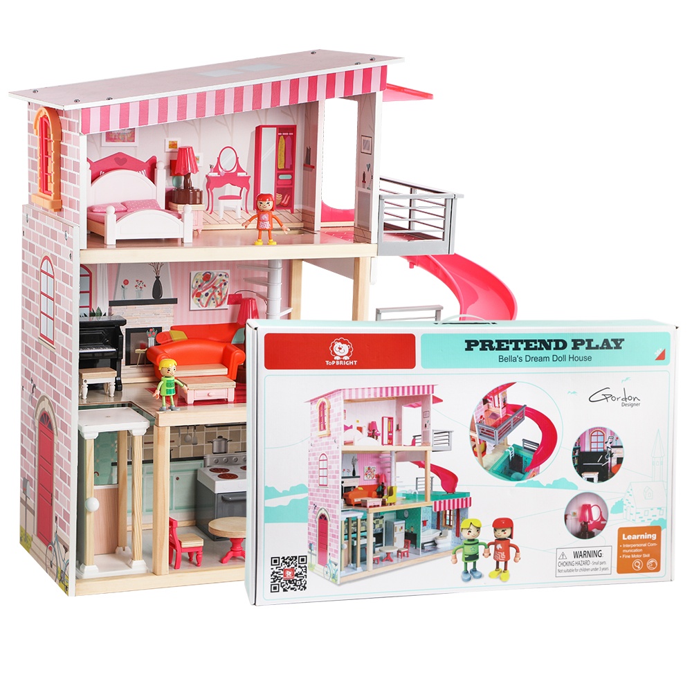 TopBright - Modern Doll House - Fully Furnished with Lights & Sounds - 80 x 25 x 75 cm - 20pcs