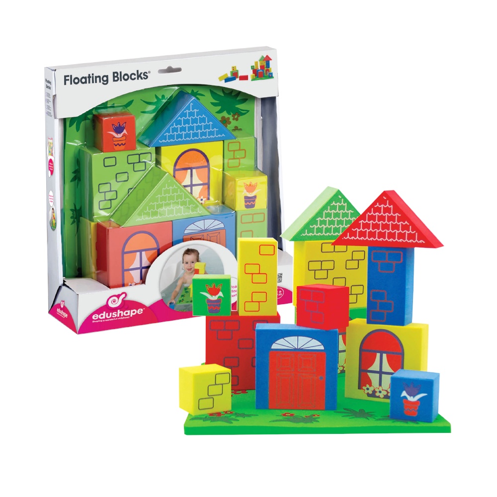 edushape - Floating Foam Blocks Bath Toy - 15 Wet & Stick Pieces with Board