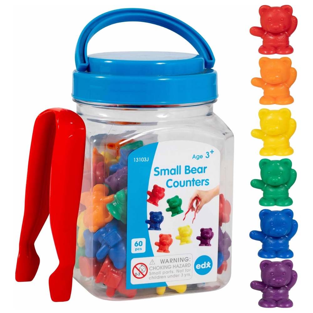 EDX Education - Bear Counters & Tweezer in Jar - 60pc Math Manipulative