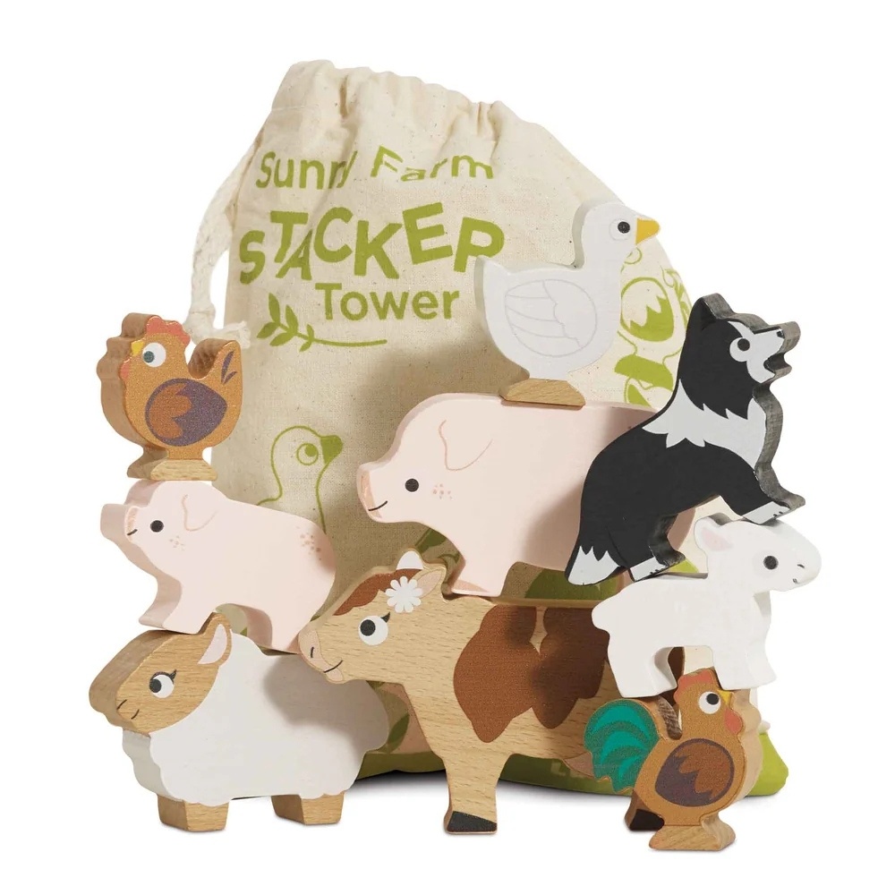 Le Toy Van - Wooden Farmyard Stacking Animals & Bag - 10pcs