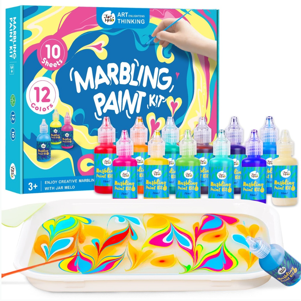 Jar Meló - Water Marbling Paint Set - 12 Colours Art Kit with Tools & Paper
