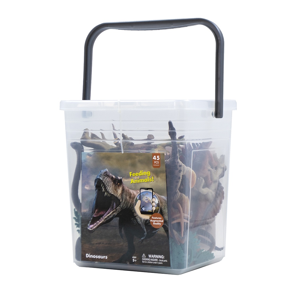 Greenbean - Dinosaur Playset Bucket - 45 Pieces Figures & Accessories for Kids Ages 3+