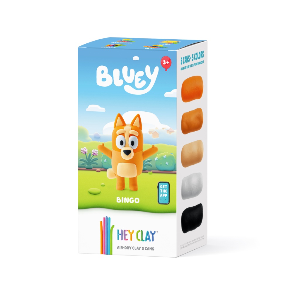 Hey Clay - Modelling Air-Dry Clay with Fun Interactive App - Bingo, Bluey Series, 5 cans