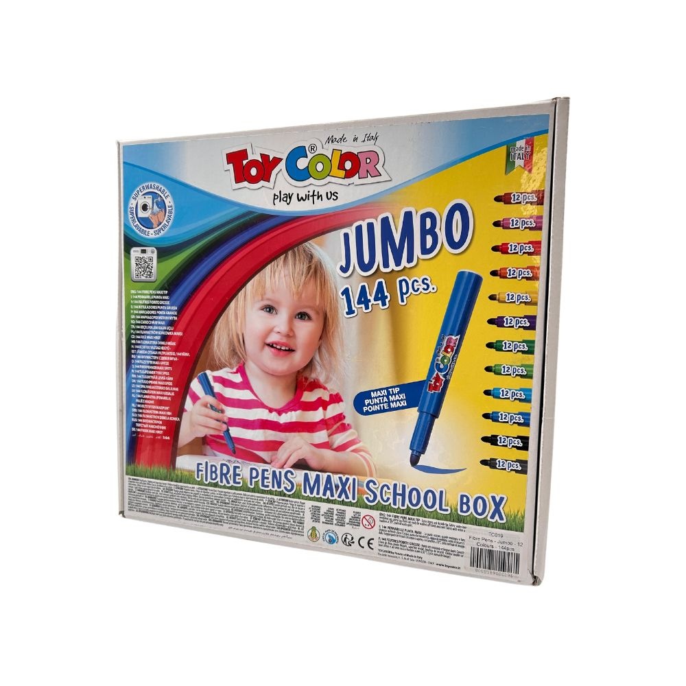 Toy Color - Jumbo Fibre Markers - 5mm Tip School Box - 12 Colours - 144pcs