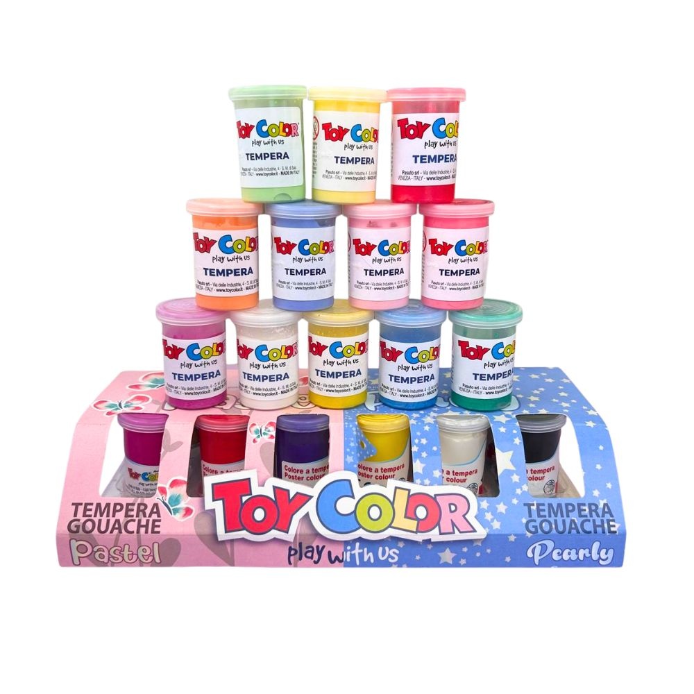 Toy Color - Ready Mix Poster Paint Pots - Pearly & Pastel - 12 Superwashable Colours, 25ml