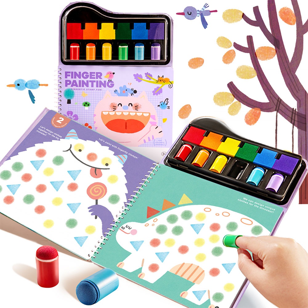 Jar Meló - Finger Paint Stamp Book - Colouring Activity with Paint Pads & 6 Stamps