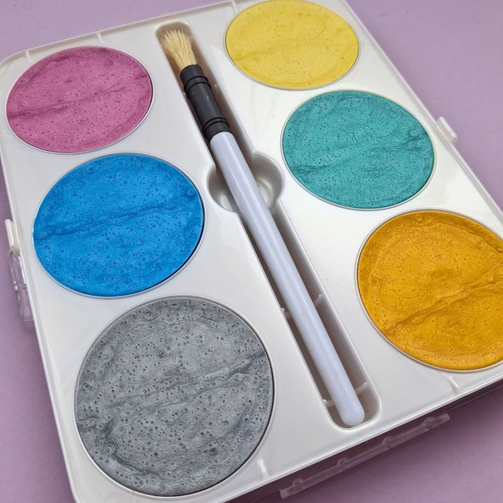 Toy Color - Watercolours Maxi Pearly - 6 Giant Shimmer Colour Tablets with Brush - 55mm Size