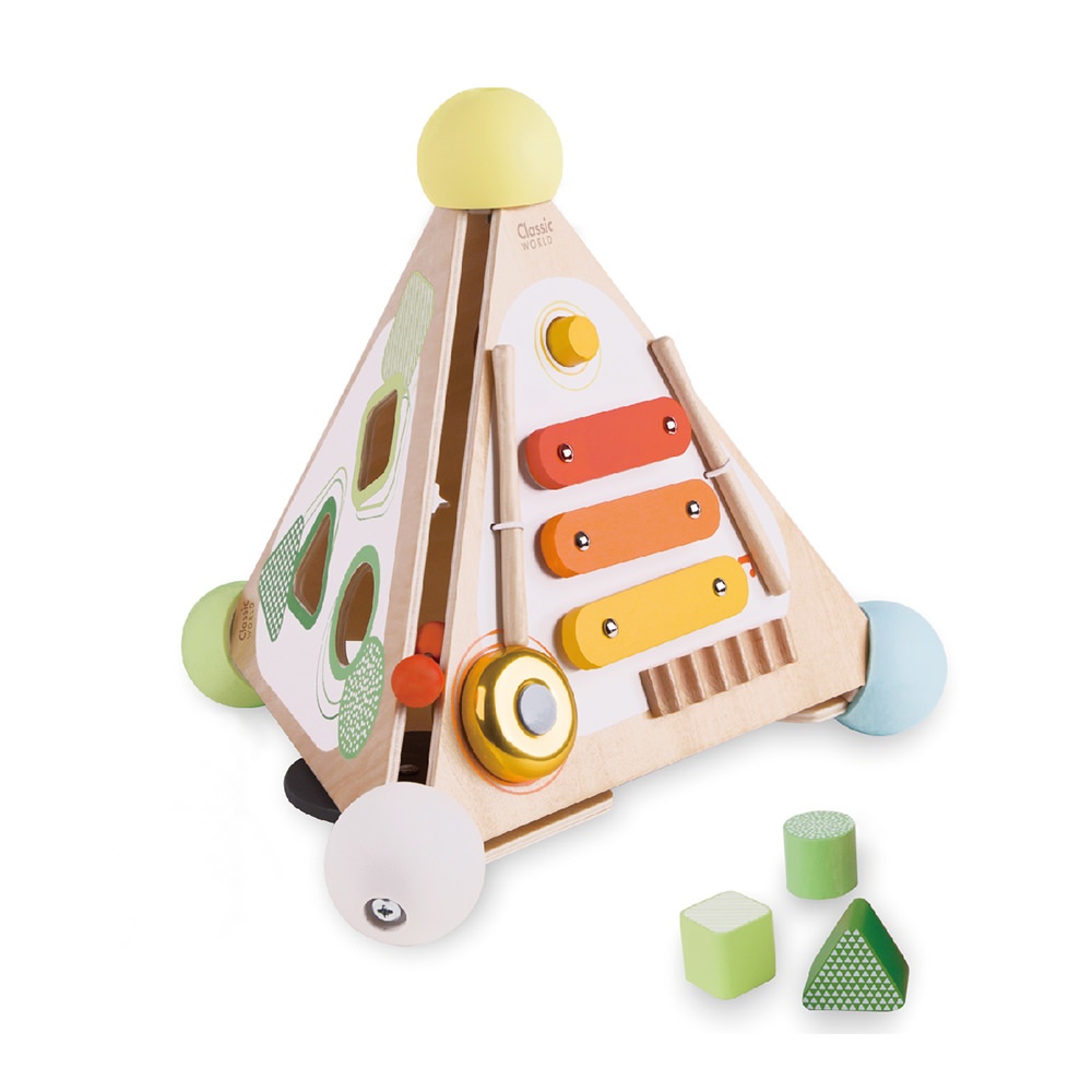 Classic World - Pyramid Activity Box - Four Sided Multi-Activity Busy Board