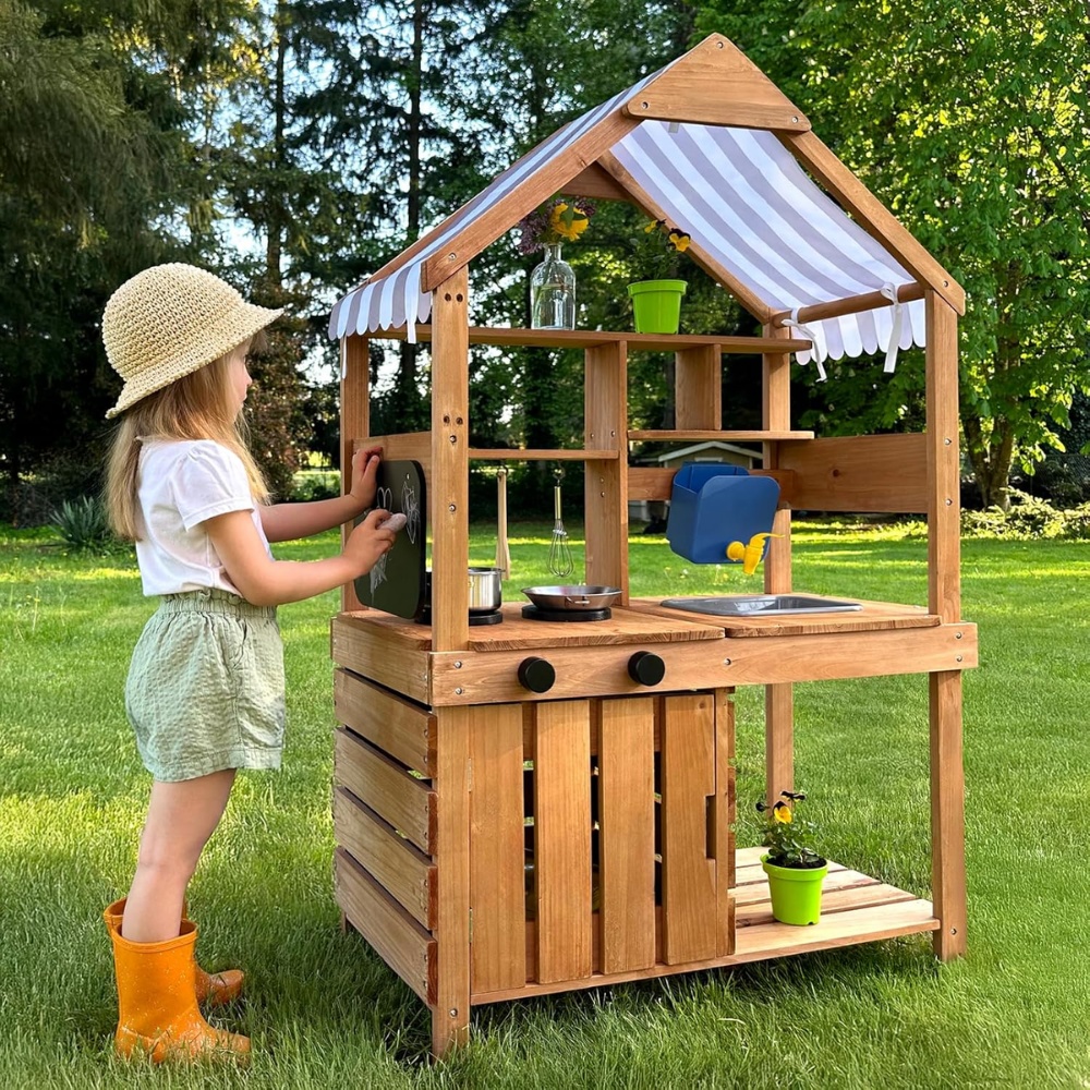 TookyToy - Outdoor Wooden Mud Kitchen with Accessories - 8 Pieces