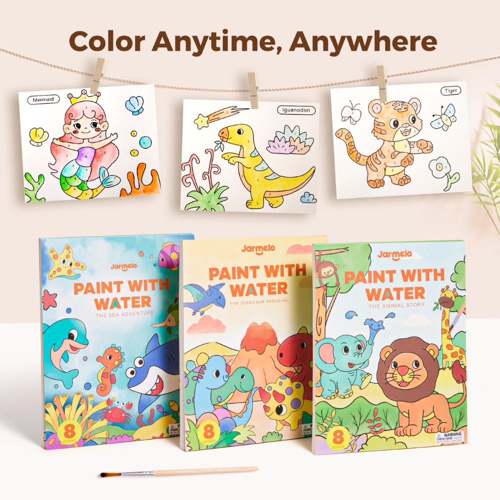 Jar Meló - Watercolour Painting Book - 20 Pages & Paint Brush - Animals
